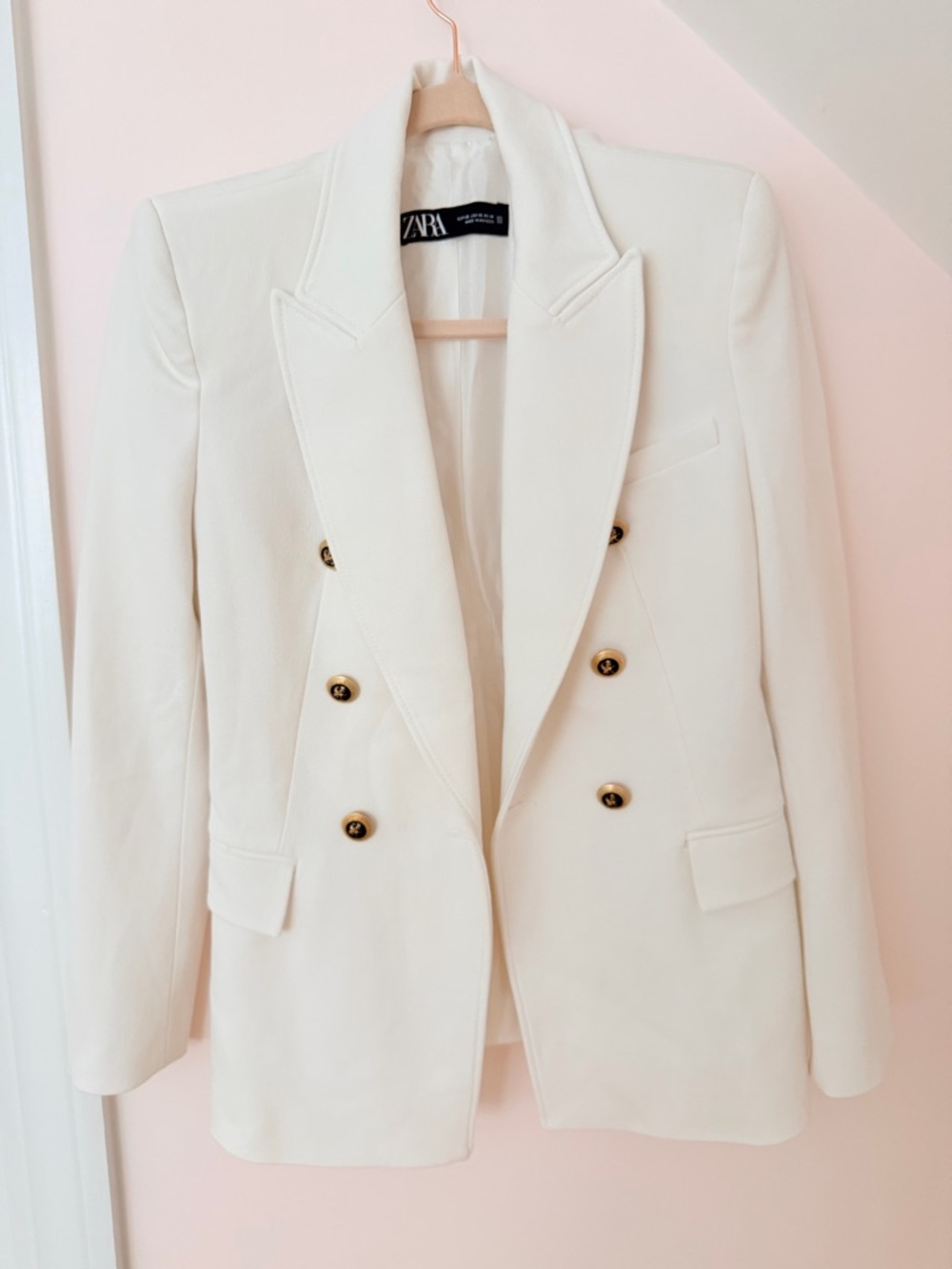 Zara Cream Double-Breasted Blazer with Gold Buttons